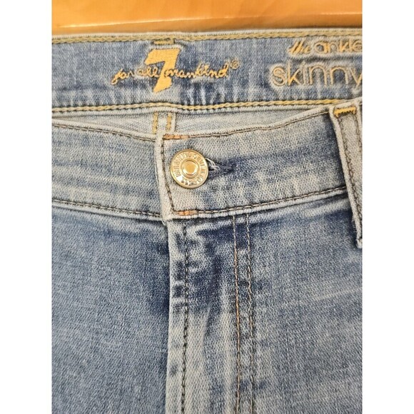 7 For All Mankind The Ankle Skinny Jean Womens Size 32 Raw Hem Slit Medium Wash - Picture 11 of 12